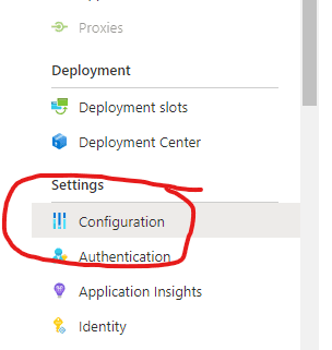 Function App settings/configuration