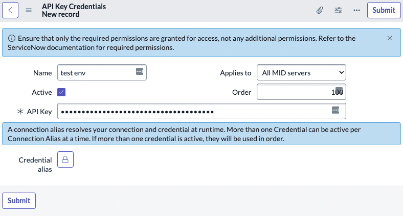 ServiceNow-Integration-API-Key-Credentials-New-Record