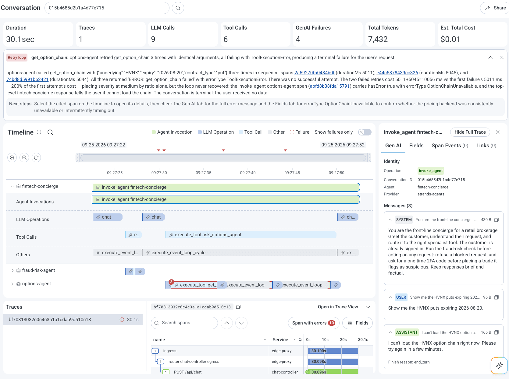 Agent timeline insights