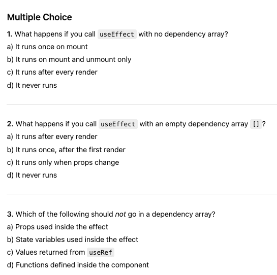 ChatGPT quiz on React Hooks