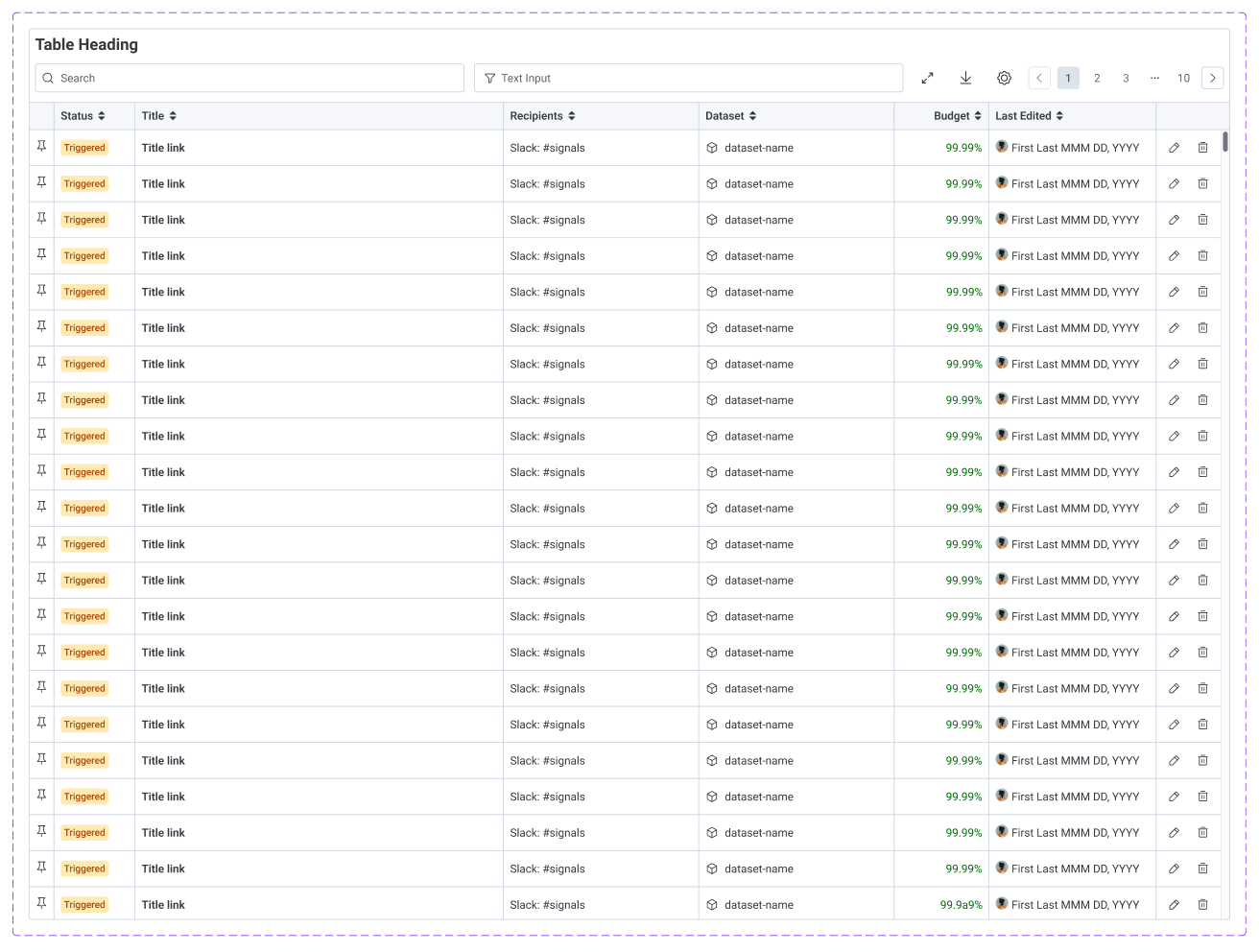 Object table component