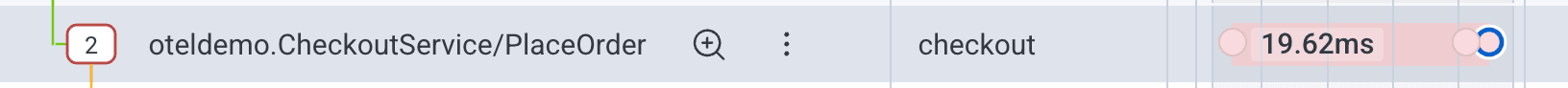 Trace view highlighting the erroring span's exception event as a red circle