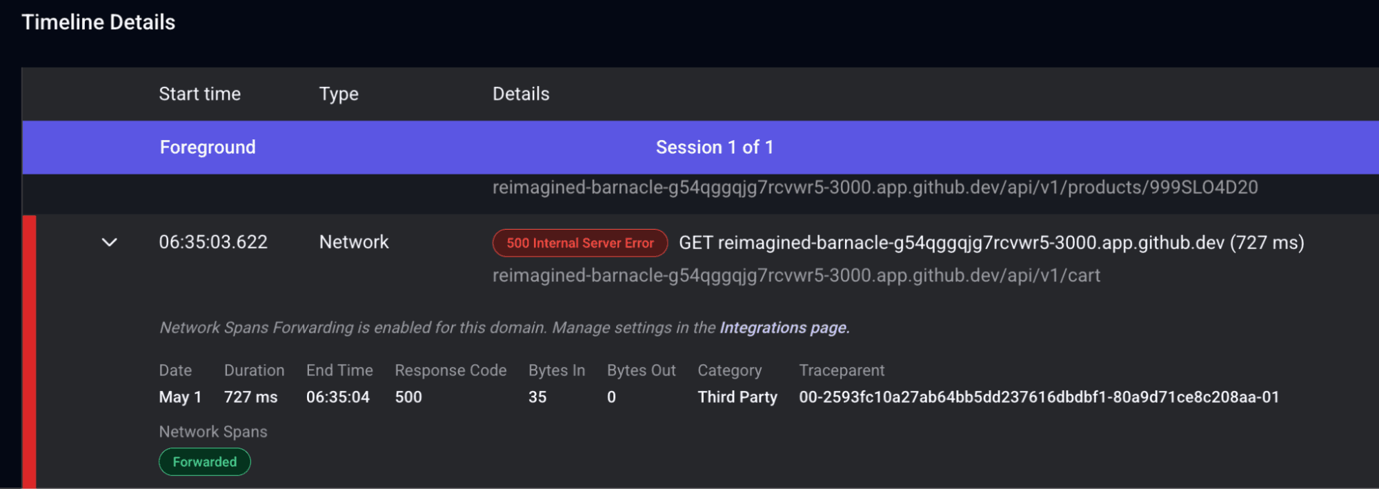 Erroneous response sent to the backend