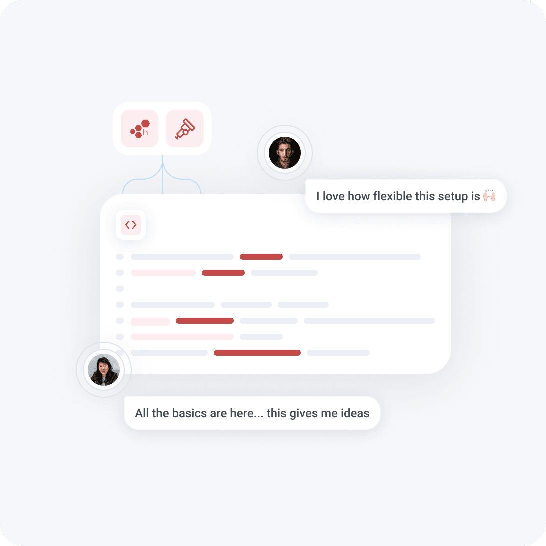 A configuration view showing sampling rules alongside a conversation about setup flexibility.